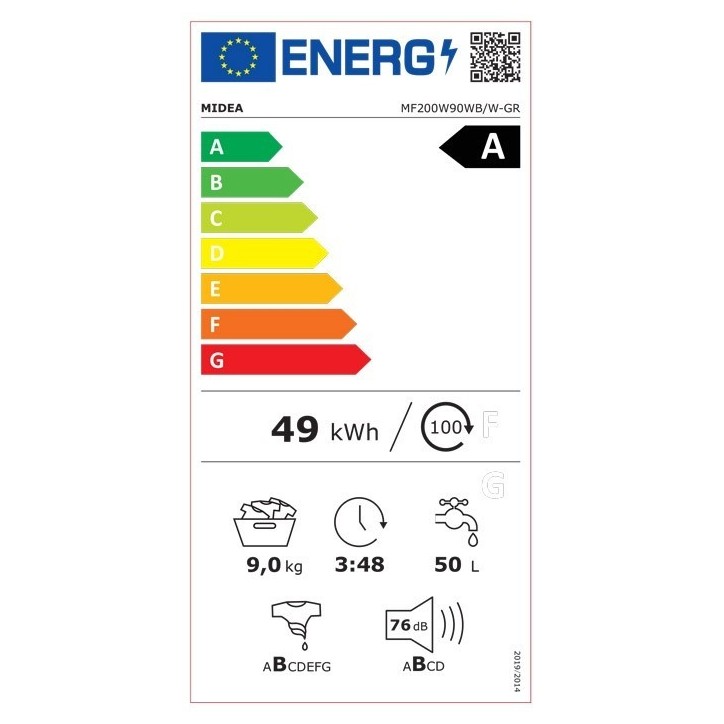 Πλυντήριο Ρούχων Midea MF200W90WB/W-GR 9 kg A