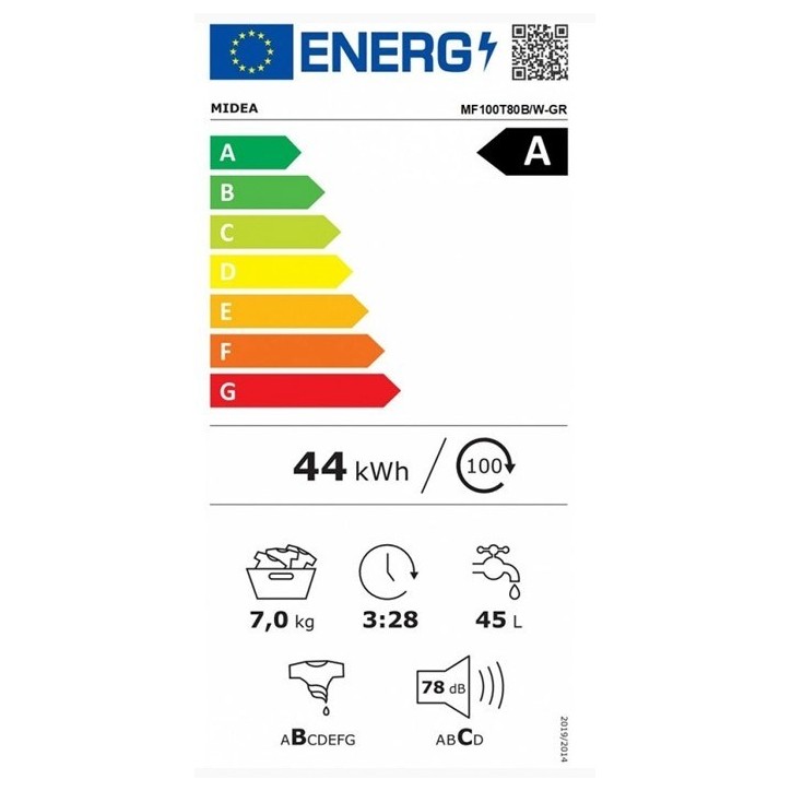 Πλυντήριο Ρούχων Midea MF100T80B/W-GR 8 kg A Πλυντήριο Ρούχων Midea MF100T80B/W-GR 8 kg A