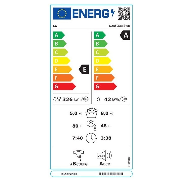 Πλυντήριο - Στεγνωτήριο Ρούχων LG D2R50S8TSWB 8 kg/ 5 kg A/E -10%