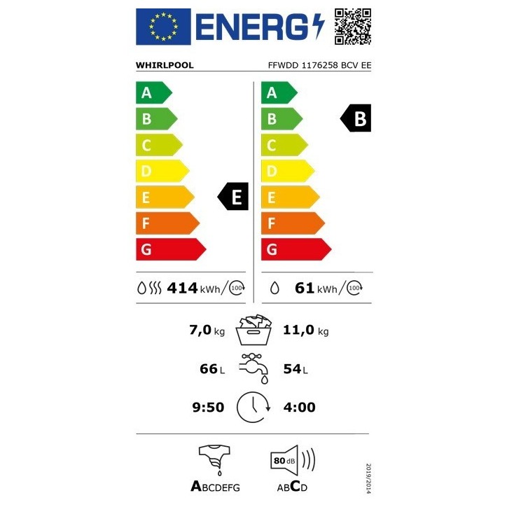 Πλυντήριο - Στεγνωτήριο Ρούχων Whirlpool FFWDD 1176258 BCV EE 11 kg/ 7 kg E Πλυντήριο - Στεγνωτήριο Ρούχων Whirlpool FFWDD 1176258 BCV EE 11 kg/ 7 kg E