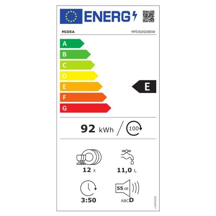 Πλυντήριο Πιάτων Midea MFD60S080W Λευκό 60 cm Ε
