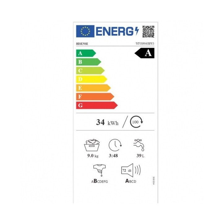 Πλυτνήριο Ρούχων Hisense WF3S9043BW3 9 kg A Πλυτνήριο Ρούχων Hisense WF3S9043BW3 9 kg A